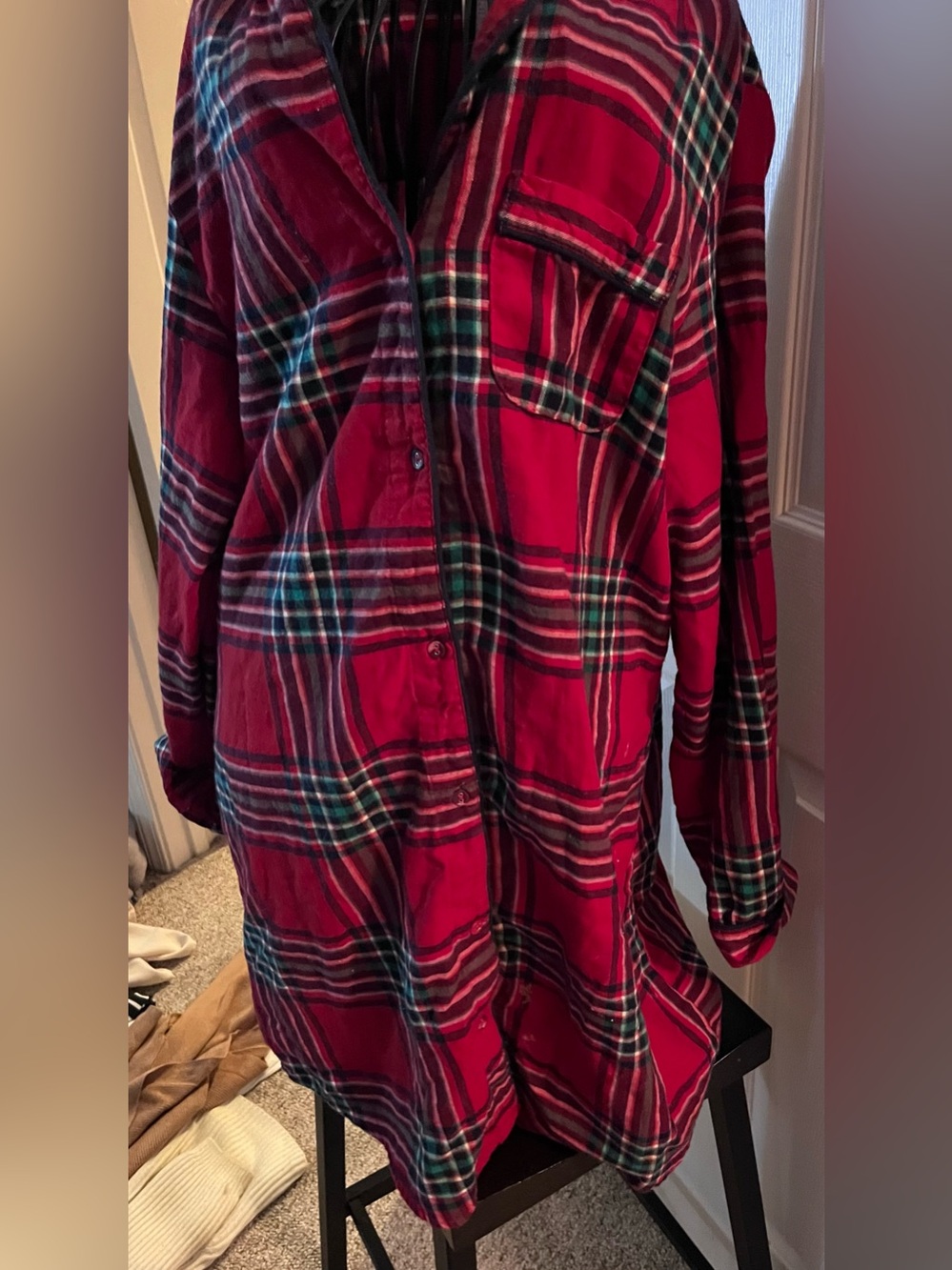 Red Plaid Flannel Shirt - Casual Button-Up. PERFECT FOR CHRISTMAS MORNING